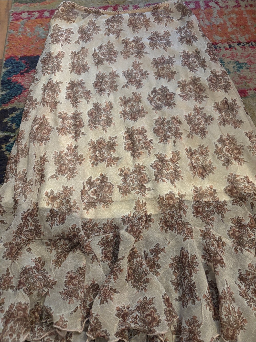 Victorian Floral Maxi Skirt in Cream and Brown